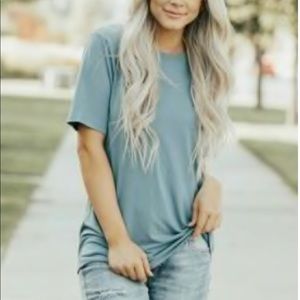 NEW Dusty Blue Round Neck Tunic Medium Boho Summer